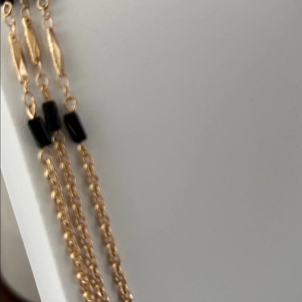 Carol D Studio Goldtone triple chain, black acrylic beveled rectangle stones